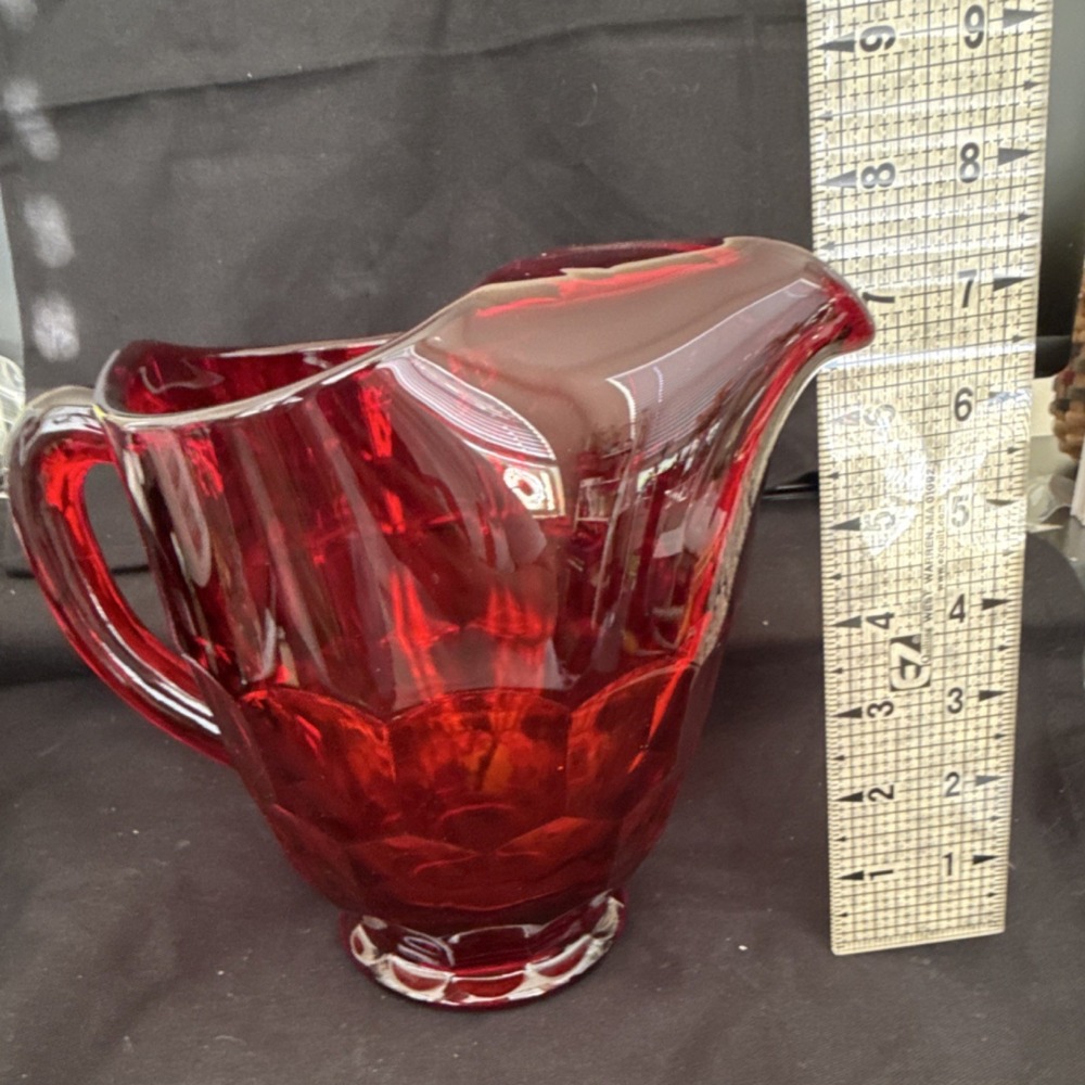 Ruby Red Glass Pitcher Ruby Pressed Glass Glossy 6 in with Handle Solid Round
